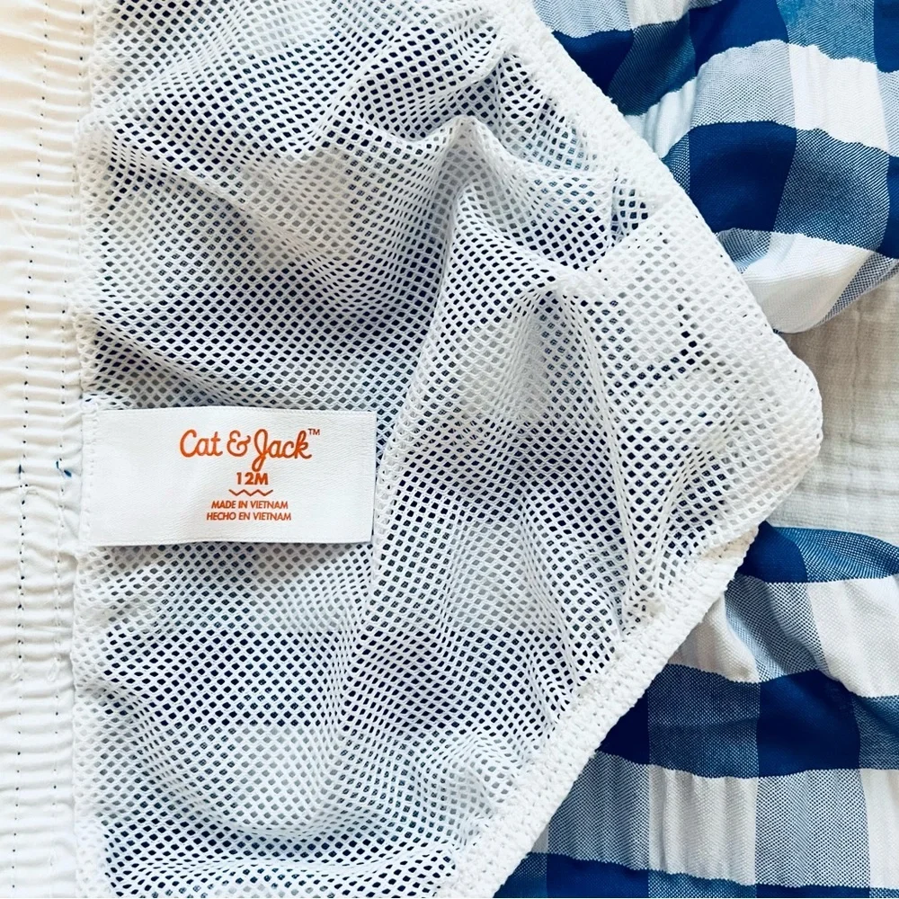 Cat & Jack Baby Boys Gingham Check Swim Trunks, Size 12M
